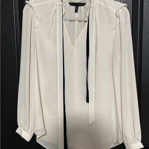 White House Black Market Cream Blouse with Tie Detail